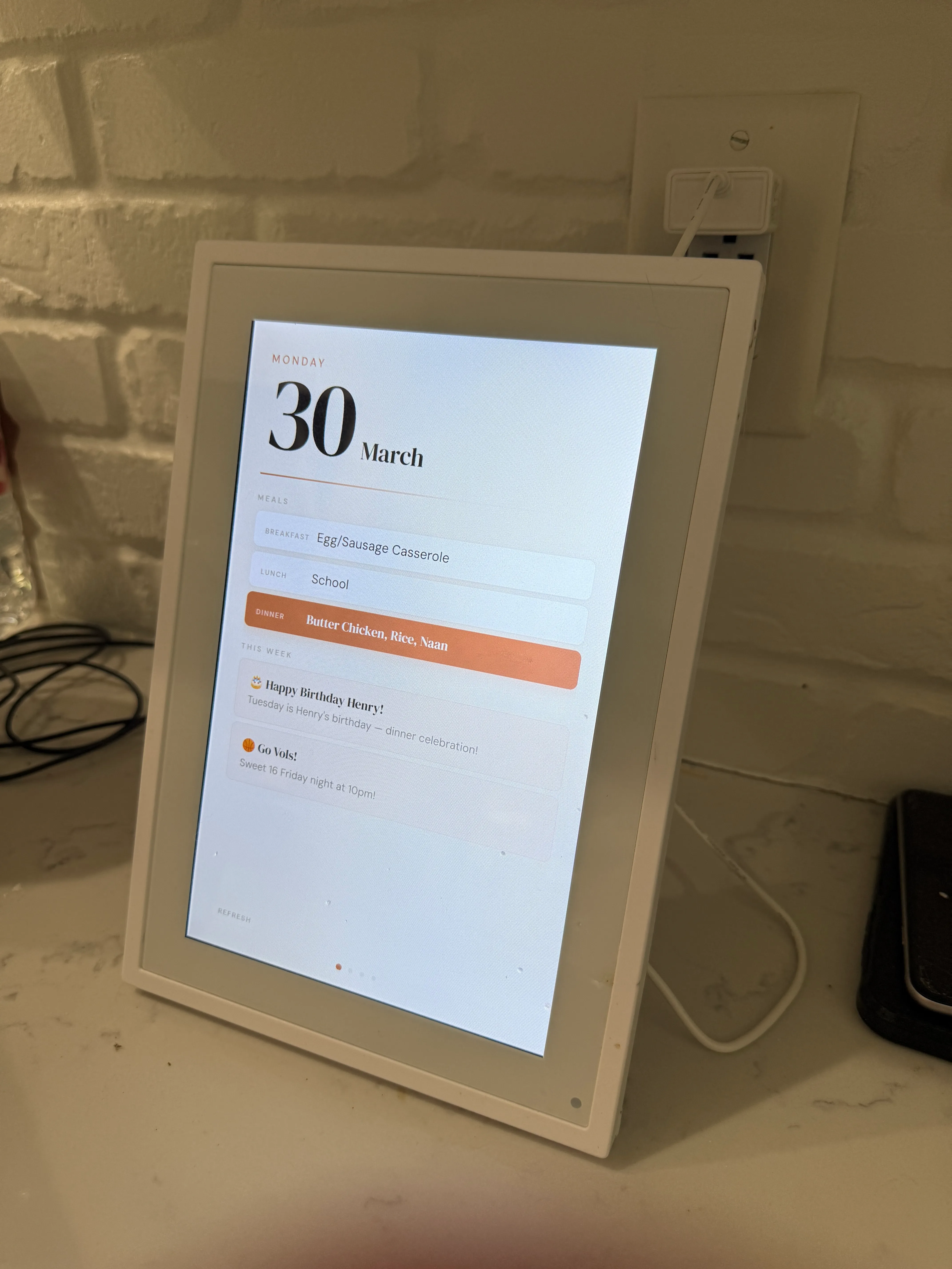 The finished dashboard on my kitchen counter